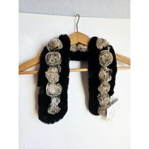 Preston & York Premiere VTG Brwn Black Rabbit Fur Pom Pom Scarf Pull Through‎